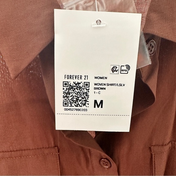 Forever 21 Lightweight Silky High-Low Buttoned Shirt - Medium - Brown - Picture 11 of 11